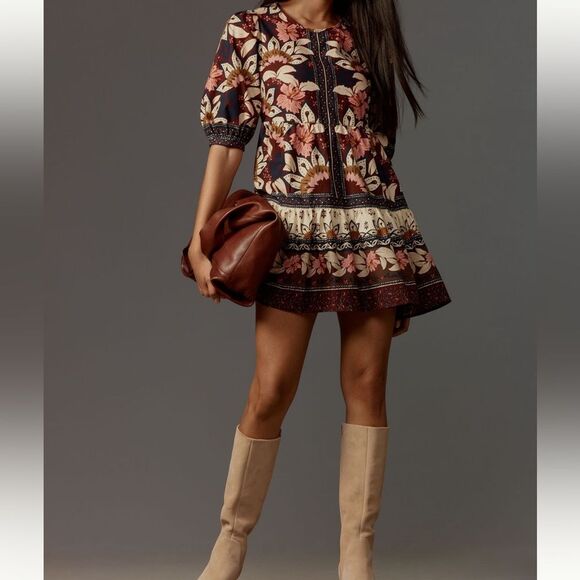 The Farm Rio x Anthropologie Ainika Chill Mini Dress in Brown - Picture 1 of 8